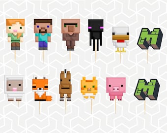 Pixel Game Cupcake Toppers or Stickers