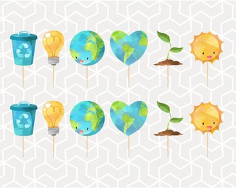 Earth Day Cupcake Toppers or Stickers