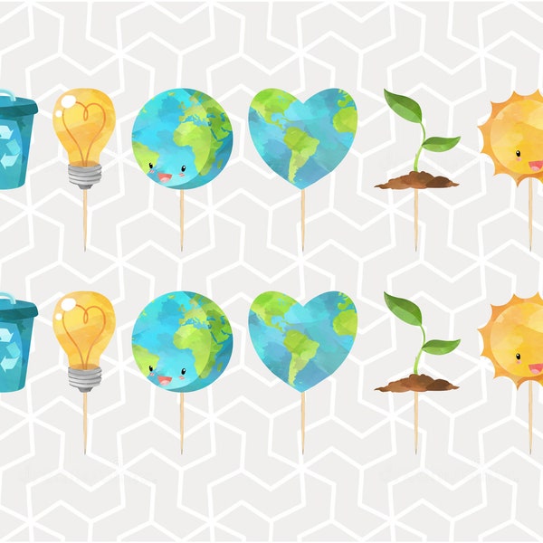 Earth Day Cupcake Toppers or Stickers