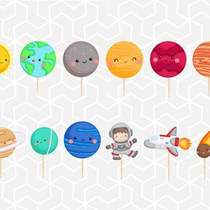 Solar System Cupcake Toppers or Stickers