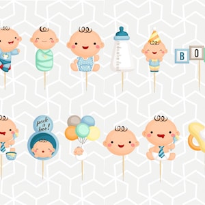 Toppers ou adesivos para cupcake de bebê menino