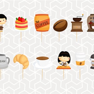 Coffee and Baristas Cupcake Toppers or Stickers