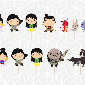 Asian Adventure Cupcake Toppers or Stickers