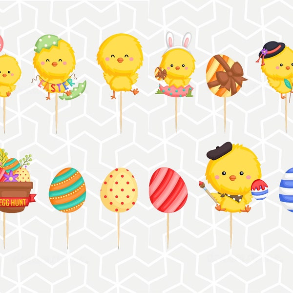Easter Chick Cupcake Toppers or Stickers