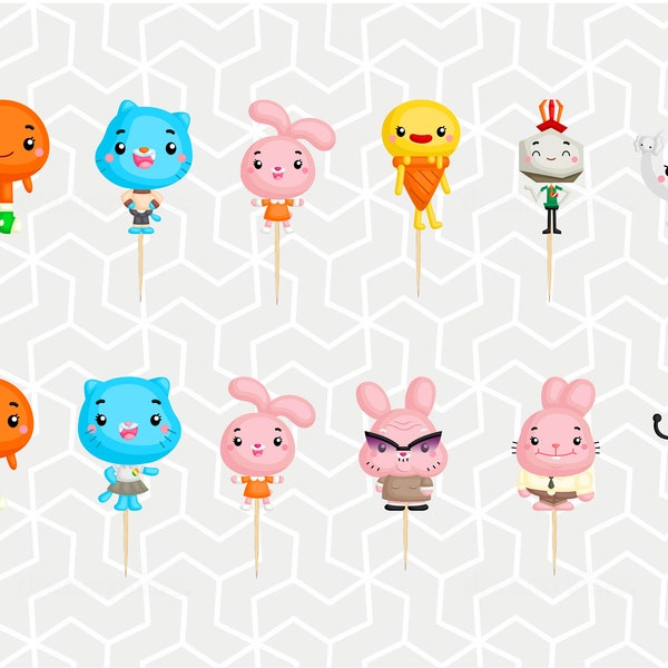 Gumball World Cupcake Toppers or Stickers