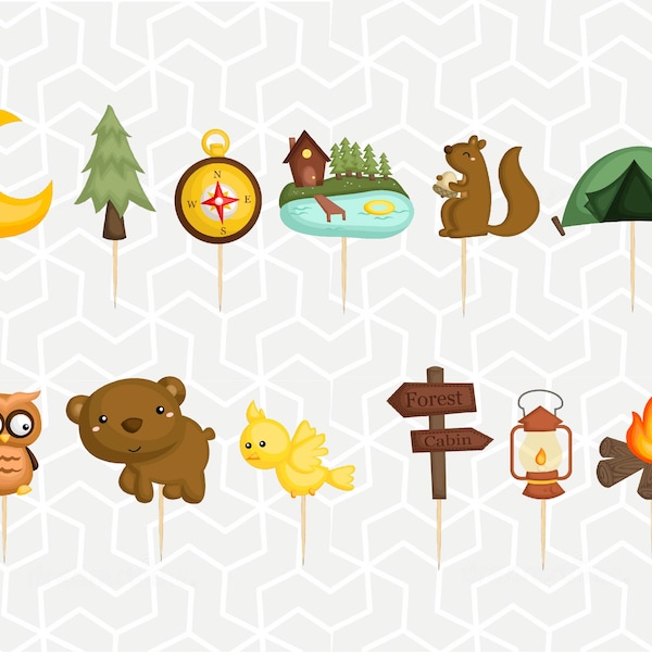 Camping Cupcake Toppers or Stickers