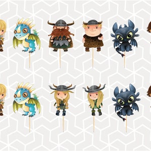 Dragons and Vikings Cupcake Toppers or Stickers