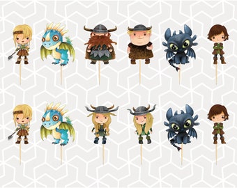 Dragons and Vikings Cupcake Toppers or Stickers