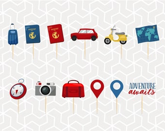 Road Trip Cupcake Toppers or Stickers