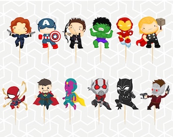 M Superhero Cupcake Toppers or Stickers