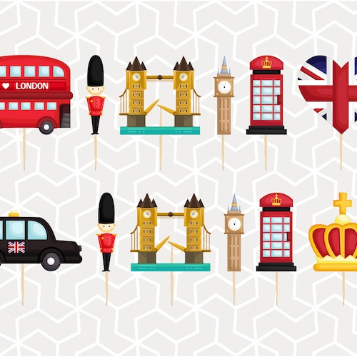 London Cupcake Toppers 17 London England Theme Cupcake Etsy