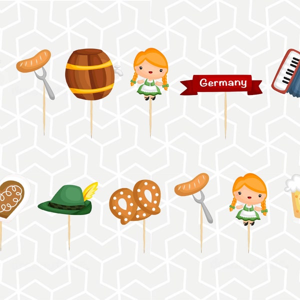 German Culture Cupcake Toppers or Stickers