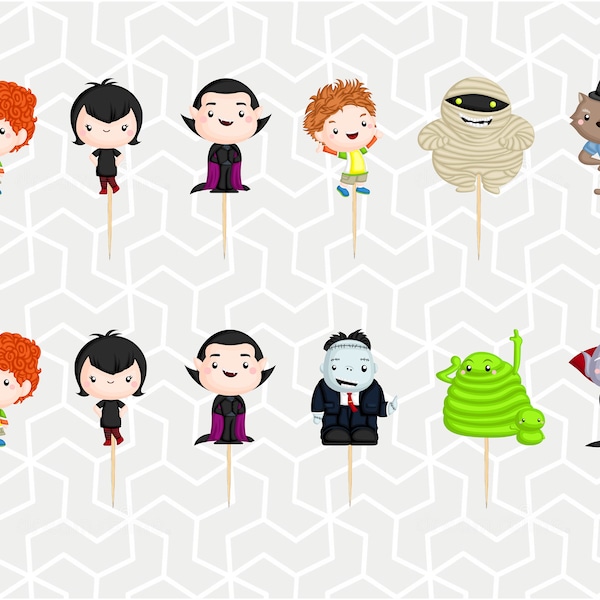 Hotel Monster Cupcake Toppers  or Stickers