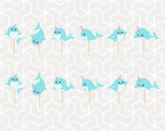 Narwhal Cupcake Toppers or Stickers