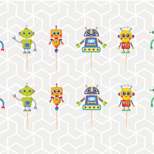 Robots! Cupcake Toppers or Stickers