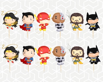 D Superhero Cupcake Toppers or Stickers