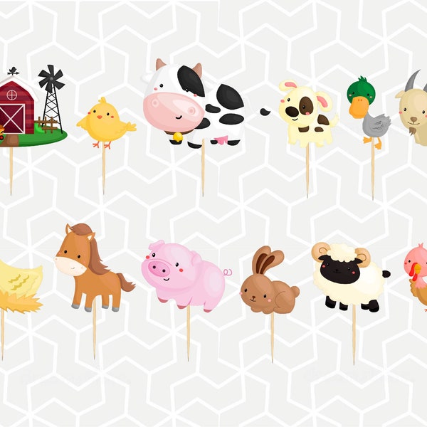 Farm Animals Cupcake Toppers - Etsy