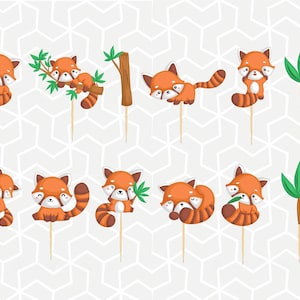 Red Panda Cupcake Toppers  or Stickers