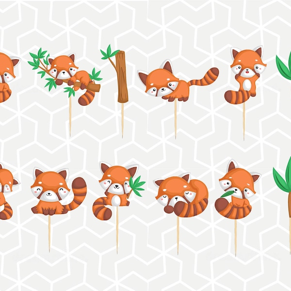 Red Panda Cupcake Toppers  or Stickers
