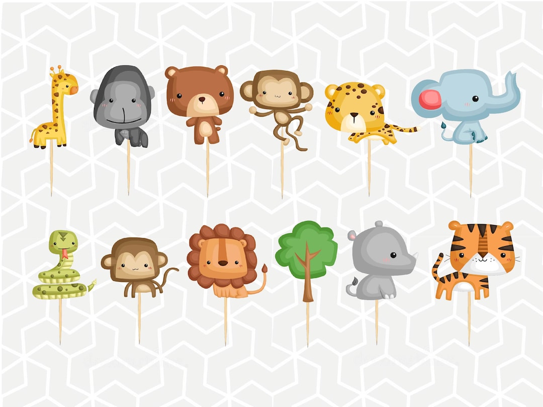 Jungle Animals Cupcake Toppers or Stickers Etsy