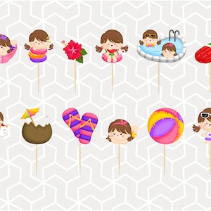 Pool Party Cupcake Toppers or Stickers