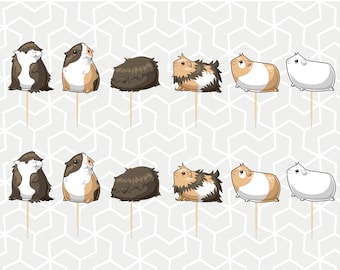 Meerschweinchen Cupcake Toppers oder Aufkleber