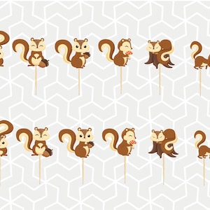 Squirrel Cupcake Toppers or Stickers