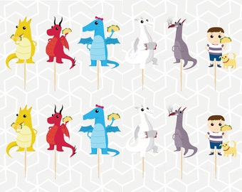 Tacos and Dragons Cupcake Toppers or Stickers