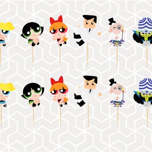 Toppers o pegatinas para cupcakes de niñas superhéroes