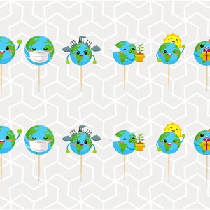 Earth Day #2 Cupcake Toppers or Stickers