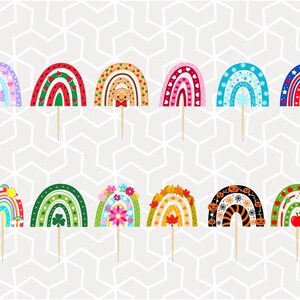 Rainbows for a Year Cupcake Toppers or Stickers