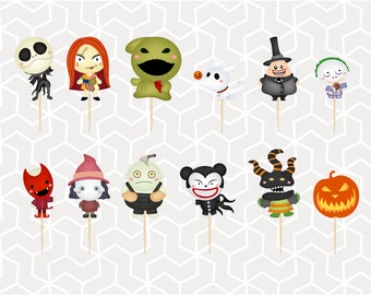 Adornos o pegatinas para cupcakes de la ciudad de Halloween