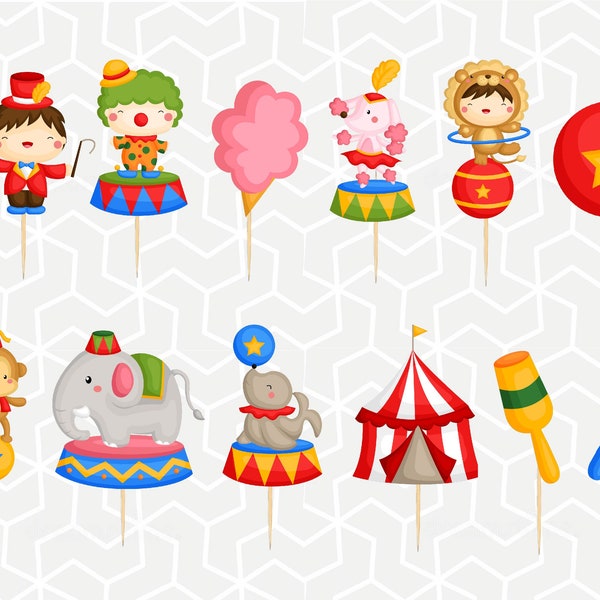 Circus Carnival Cupcake Toppers or Stickers