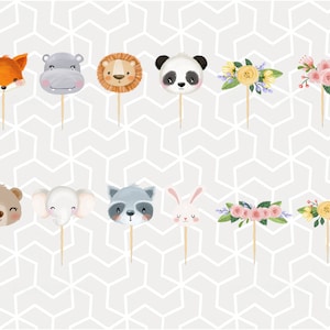Animal Faces Cupcake Toppers or Stickers
