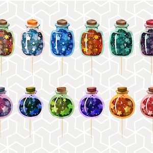 Bottled Stars Cupcake Toppers or Stickers