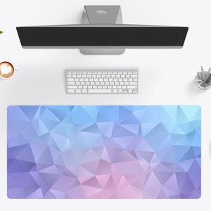 Geometric Desk Mat, Purple Pink Blue Desk Pad, Rainbow Large Gaming Mouse Pad for Girls, Cute Desk Mat  - Wallet&Heart