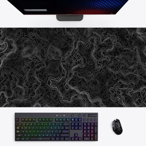 Dimensional Black Topographic Desk Mat, Desk Pad, Large Gaming Mouse Pad, Desk Accessories | Wallet&Heart