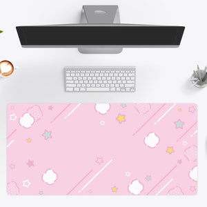 Pastel Star Grid Kawaii Mouse Pad Desk Mat, Cute Pink Large Gaming Mouse Pad, Desk Pad 10x16 12x18 14x24 18x36 - Wallet&Heart