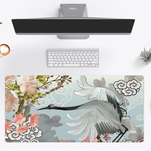 Japanese Crane Desk Mat, Anime Desk Pad, Large Gaming Mouse Pad 10x16 12x18 14x24 18x36 - Wallet&Heart