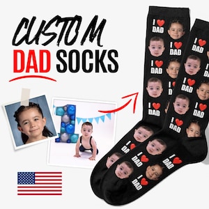 Gepersonaliseerde vadersokken, gepersonaliseerde vaderdagsokken met gezichten, gepersonaliseerde sokken met fotocadeau voor vader, beste vadersokken, aangepaste gezichtssokken