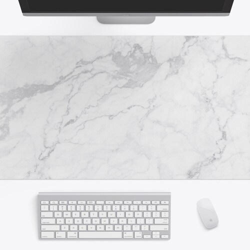 White Gold Marble Desk Mat Desk Pad Large Mousepad White Etsy
