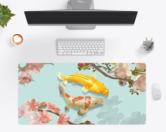 Alfombrilla de escritorio con diseño de pez koi, alfombrilla de ratón de anime japonés, alfombrilla de escritorio zen con estanque koi, regalo para amantes de Japón, decoración de peces asiáticos