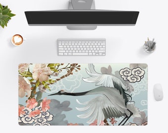 Japanese Crane Desk Mat, Anime Desk Pad, Large Gaming Mouse Pad 10x16 12x18 14x24 18x36 - Wallet&Heart