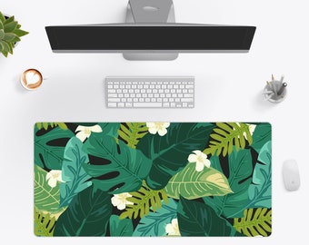 Green Leaves Desk Mat, Nature Desk Pad, Large Mouse Pad 10x16 12x18 14x24 18x36, Gaming Mouse Pad | Wallet&Heart