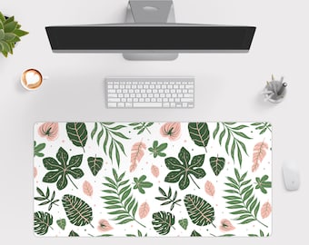Alfombrilla de escritorio con hojas tropicales, alfombrilla grande para juegos, alfombrilla de escritorio con diseño de jungla botánica, regalo natural para ella, decoración de oficina bohemia.