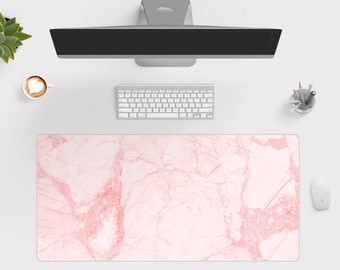 Pink Marble Large Desk Mat, Big Gaming Mousepad 10x16 12x18 14x24 18x36, XXL Computer PC Mouse Pad - Wallet2heart