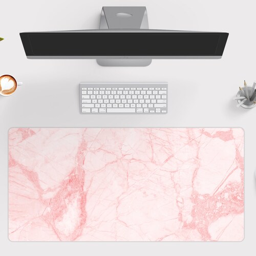 White Gold Marble Desk Mat Desk Pad Large Mousepad White Etsy