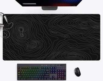 Black Topographic Desk Mat, Large Gaming Mousepad, Black Desk Pad, Desk Accessories, 10x16 12x18 14x24 18x36