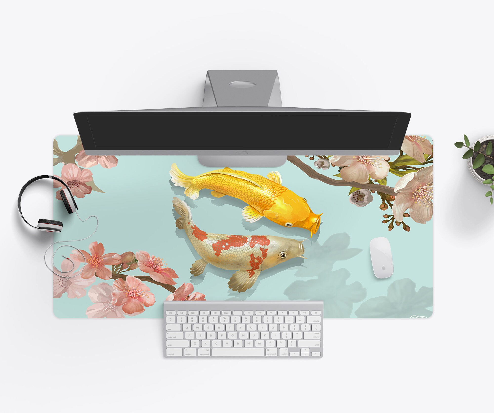 Koi Fish Japanese Desk Mat Anime Desk Pad Large Gaming Mouse Etsy