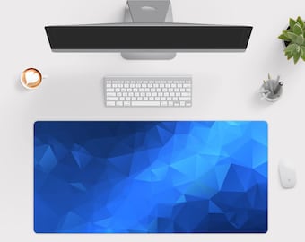 Blue Geometric Desk Mat, Large Gaming Mouse Pad | Modern Polygon Office Decor, Gamer Desk Setup Gift for Him